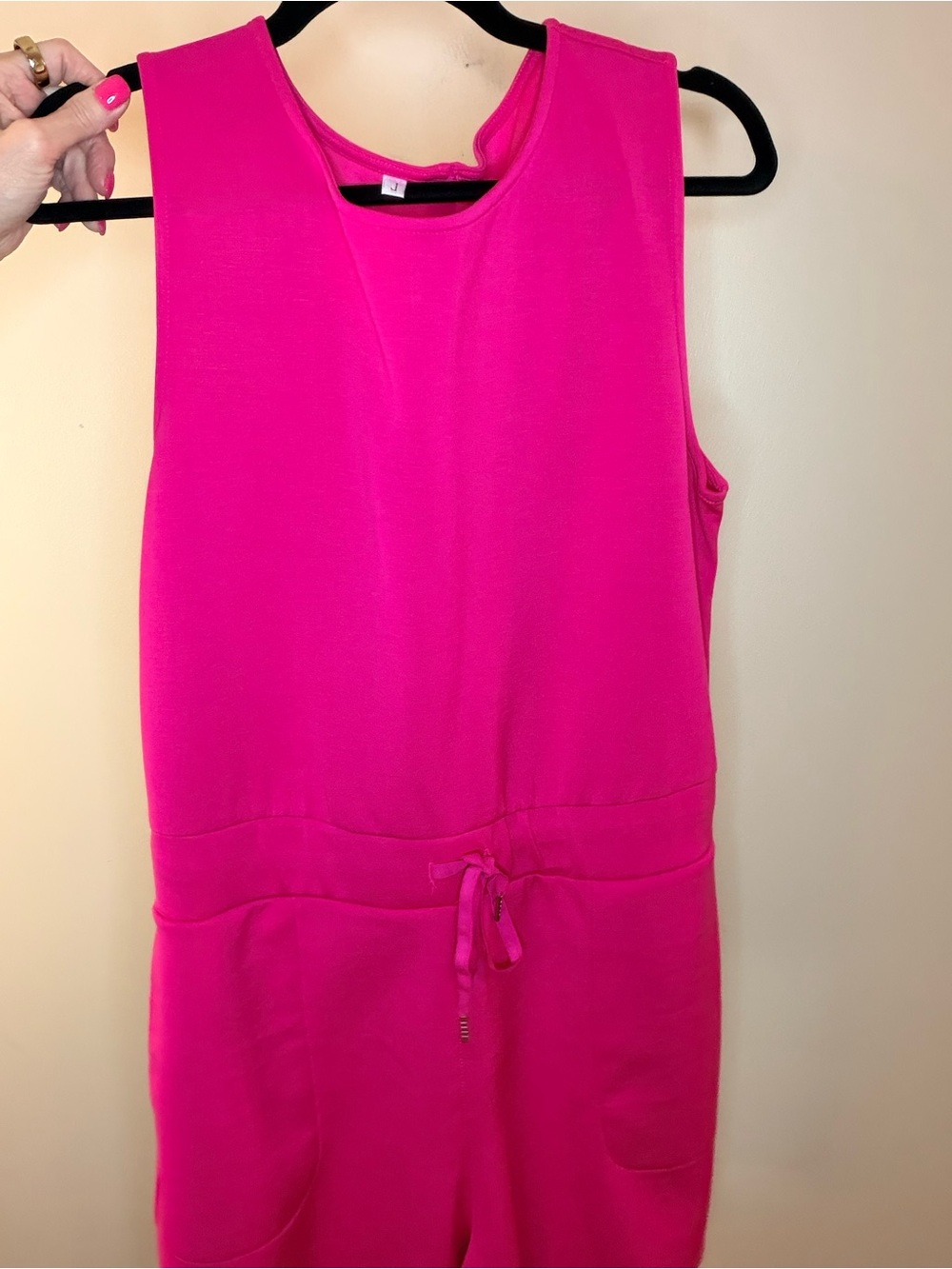 Sleeveless Hot Pink Drawstring Romper - Picture 4 of 5